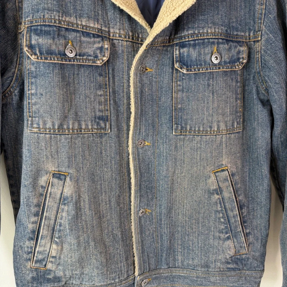 Aeropostale Medium Sherpa Collar Denim Trucker Jacket Utility Retro WEstern